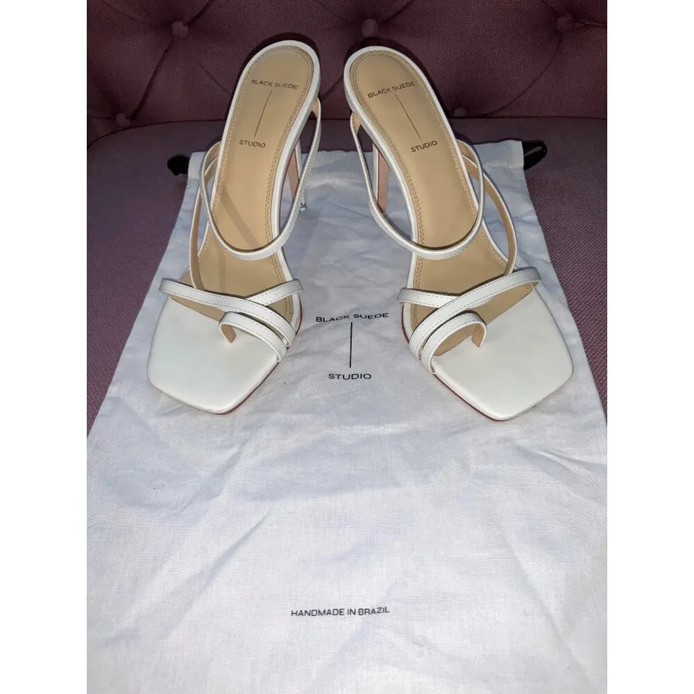 BLACK SUEDE STUDIO Cindy Sandals in White Leather 38 Womens High Heels Size 7 - Image 6
