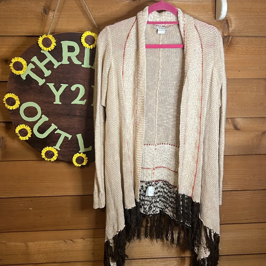 Ariat Amanda Fringe Knit Open Front Maxi Sweater Aztec Western Cowgirl Geometric - Image 3