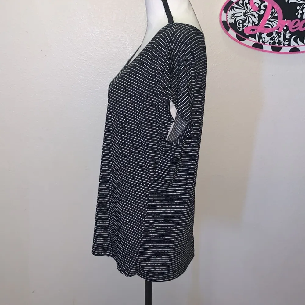 Vintage Suzie black striped short sleeve blouse Size XL - Image 3