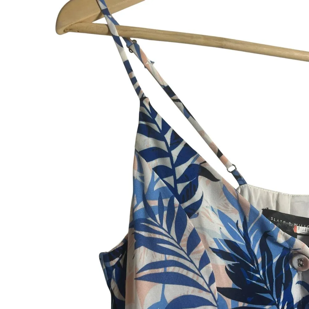 Slate & Willow Blue Tropical Leaf Print Handkerchief Hem Sleeveless Dress Size S - Image 7