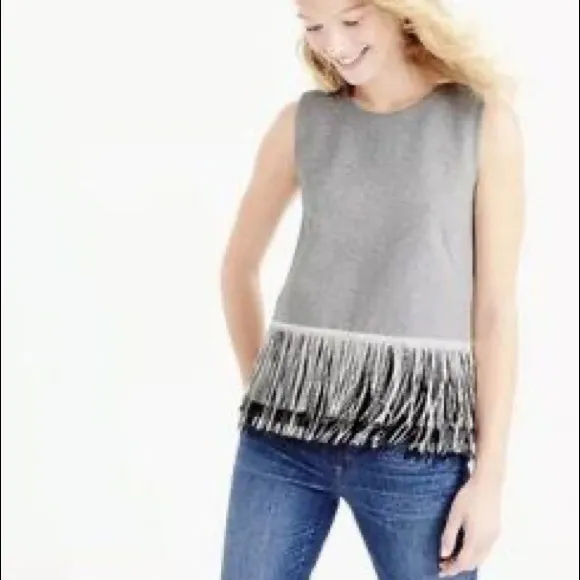 J Crew Fun in Fringe sleeveless top with fringe border hem size XS - Image 3