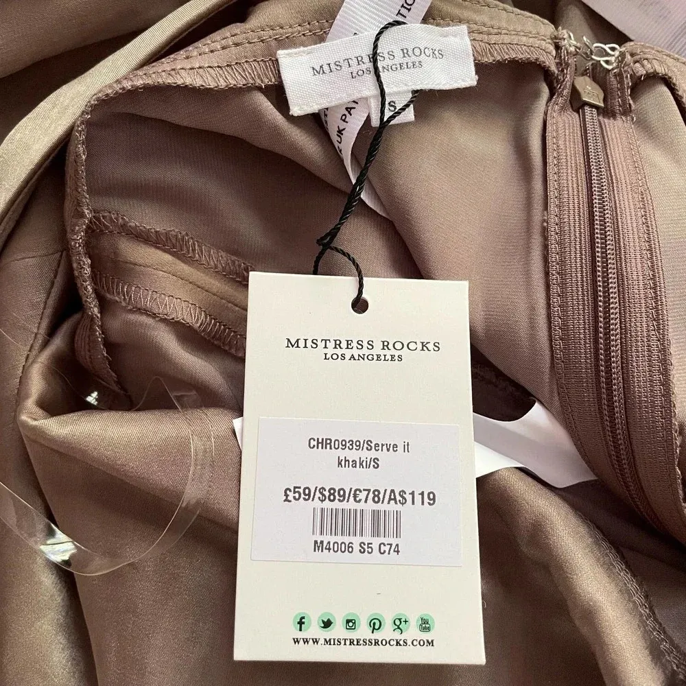 Serve It Jumpsuit Satin Sleeveless Wide Leg Khaki Size Small NEW - Image 9