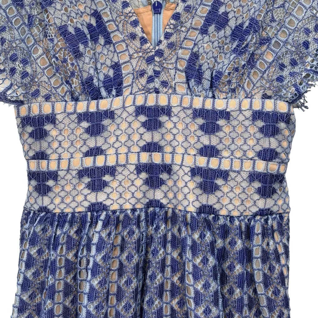 BCBGMaxAzria Blue & Tan Lace Fit & Flare Mini Dress NWT Women's Size 6 - Image 5