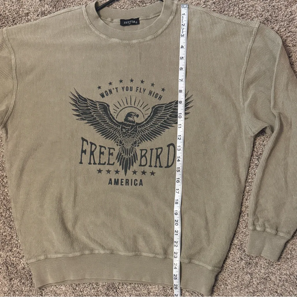 Zutter Free Free Bird Beige Ribbed Crewneck Sweatshirt Tan - Image 6