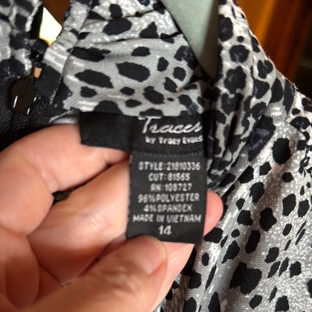 Vintage Traces Tracy Evans Leopard Cheetah Animal Print Black Gray Dress Sz 14 - Image 5