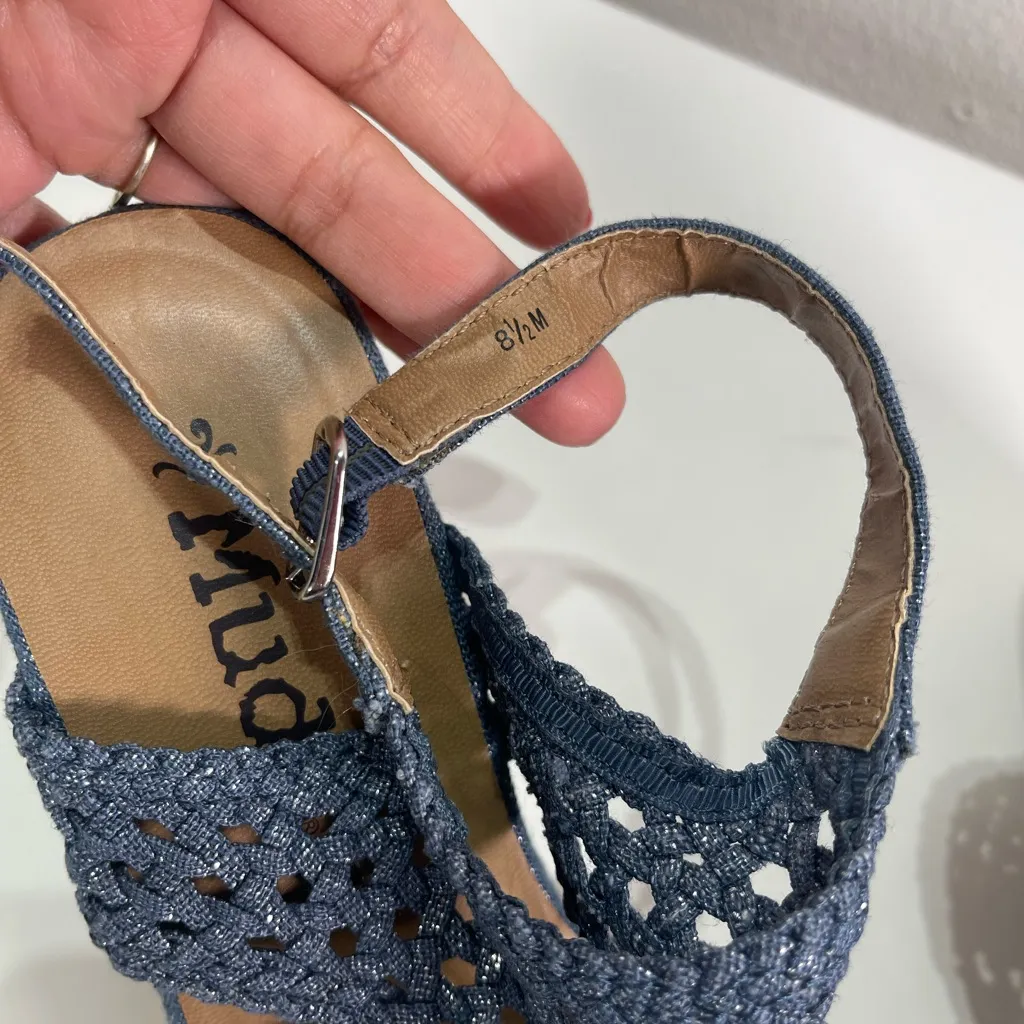 MUDD 8.5M Platform Wedge Woven Open Toe Blue Sandals - Image 6