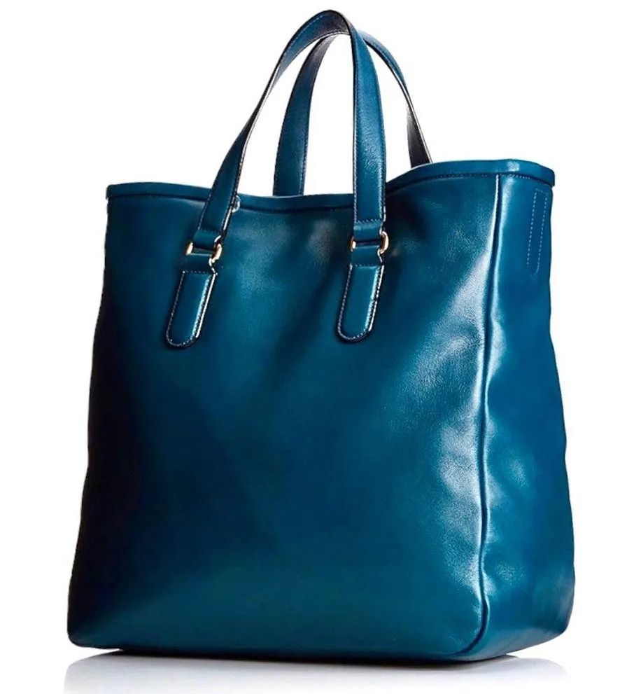 MARC JACOBS Turquoise Leather Top Handle Crossbody Tote Gold Hardware LUNA - Image 4