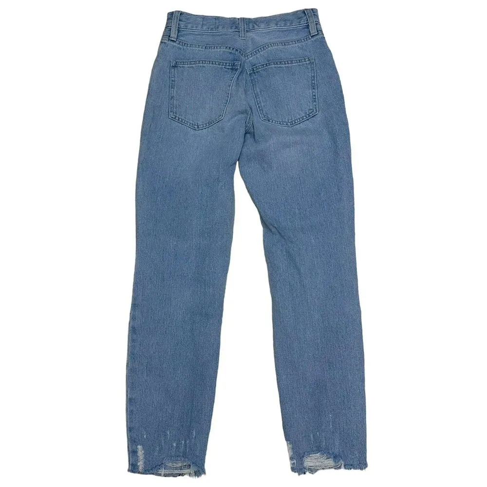 We The Free People Straight Jeans Women Sz 24 Button‎ Fly High Rise Distressed - Image 5