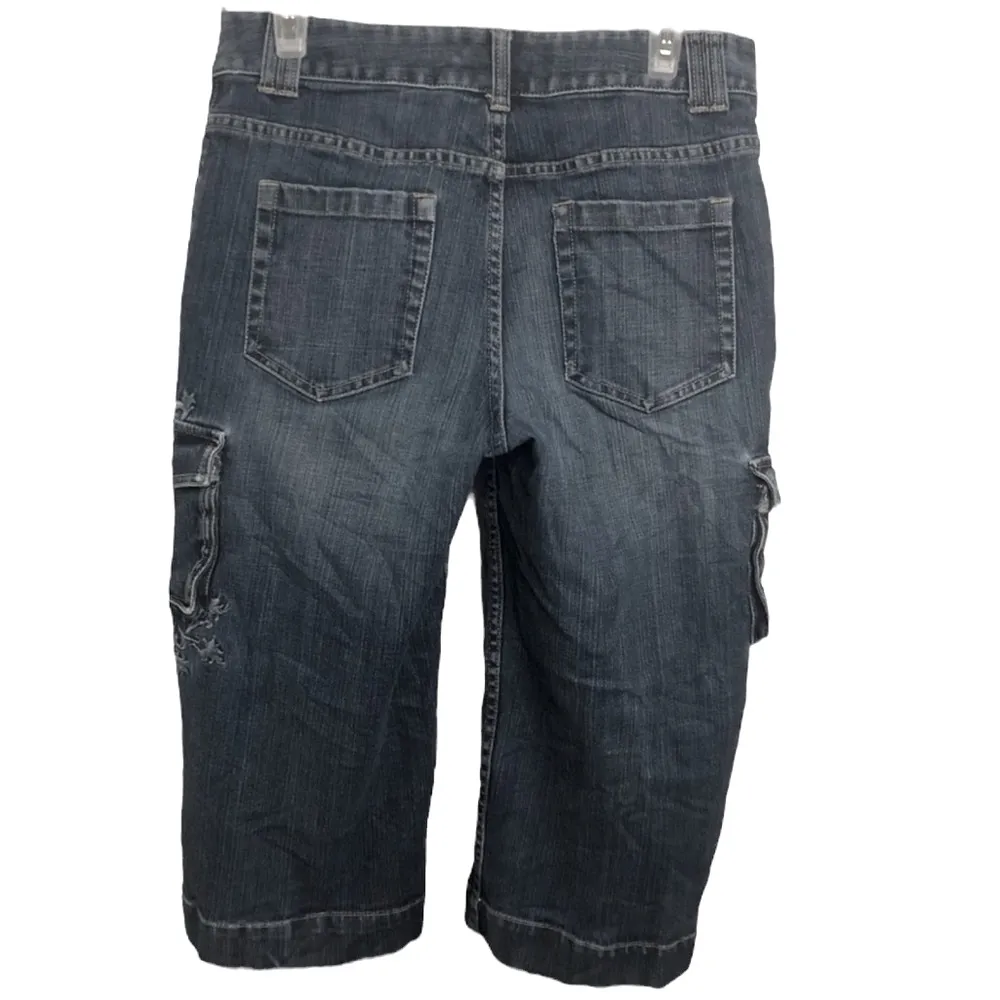 Bob Timberlake Denim Embroidered Wide Leg Cargo Denim Capri Blue Jeans Womens 10 - Image 9