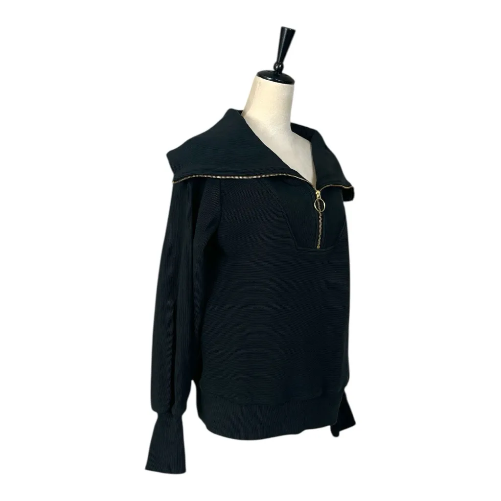 Varley Black Vine Half Zip Pullover Ottoman Ribbed Funnel Neck Women’s Size XS - Image 6