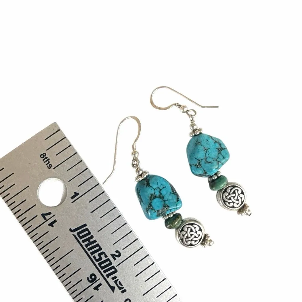 Sterling silver 925 Turquoise Nugget Celtic Knot Dangle Earrings - Image 7