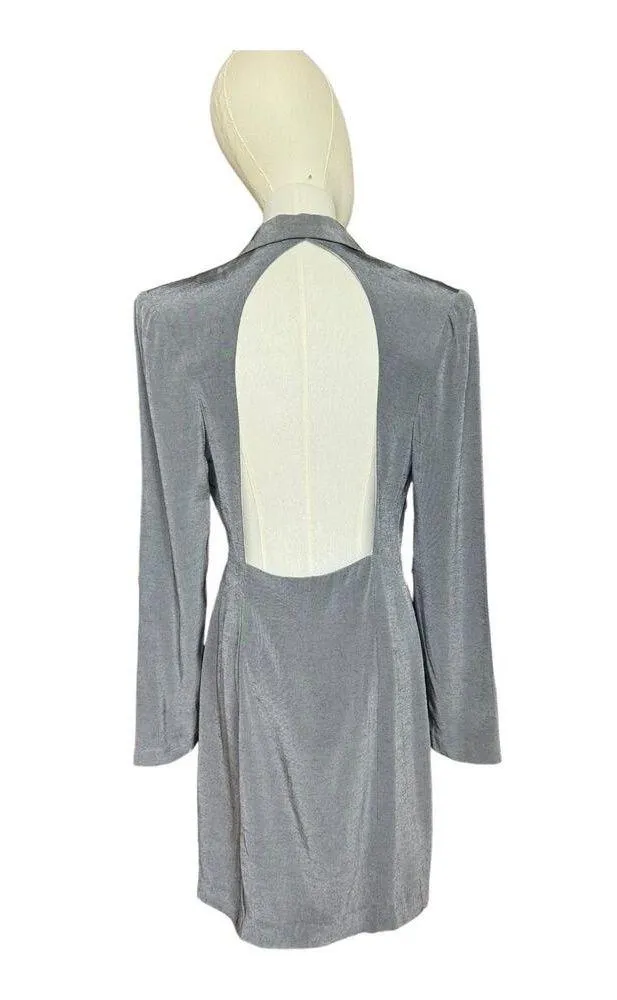American Vintage 80's Gray Sliver Coat Dress with sexy back cutout size small - Image 8