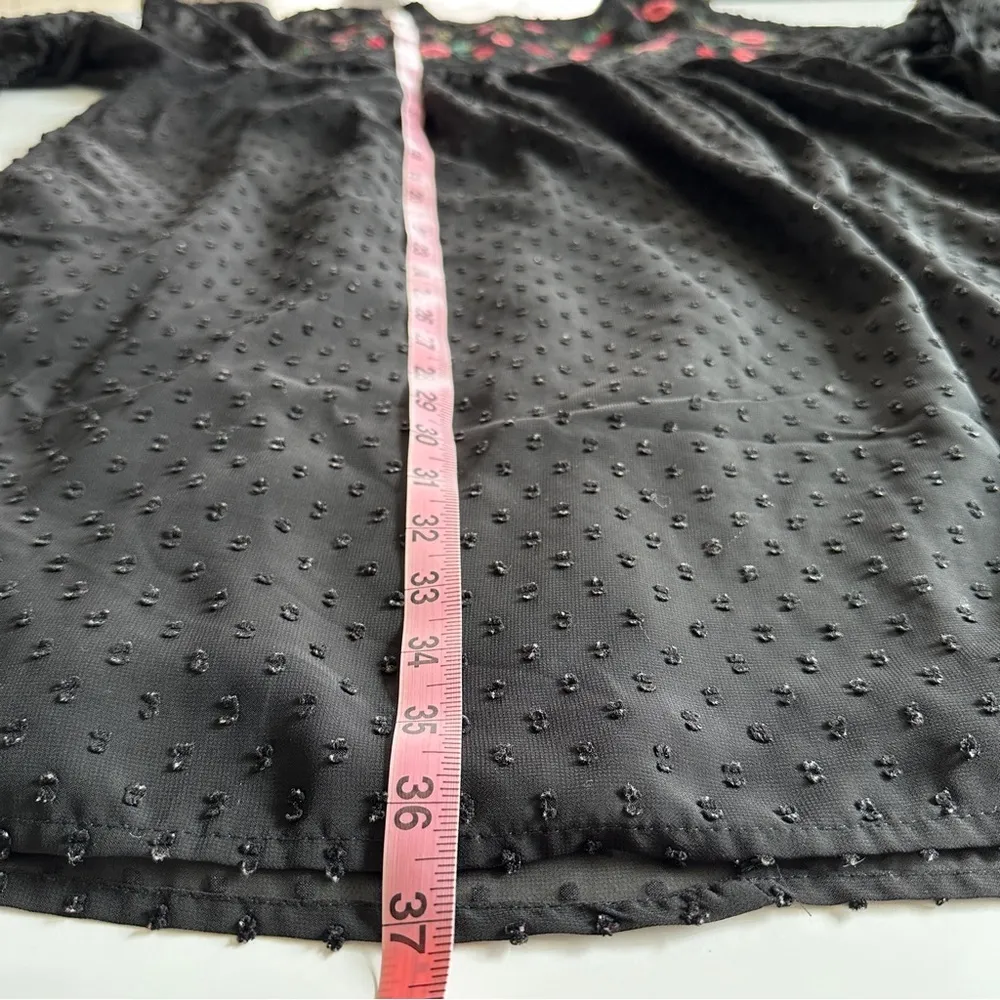 SuzAnne Betro Black Floral Embroidered Swiss Dot Dress | Size Large - Image 7