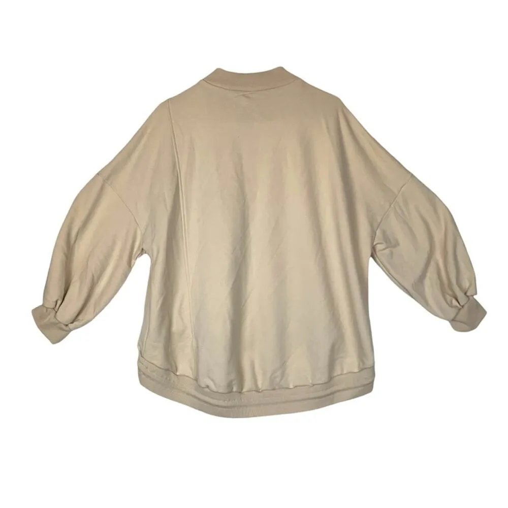 Lit Active women's small oversized cream sweatshirt pocket gym workout basic Tan - Image 3