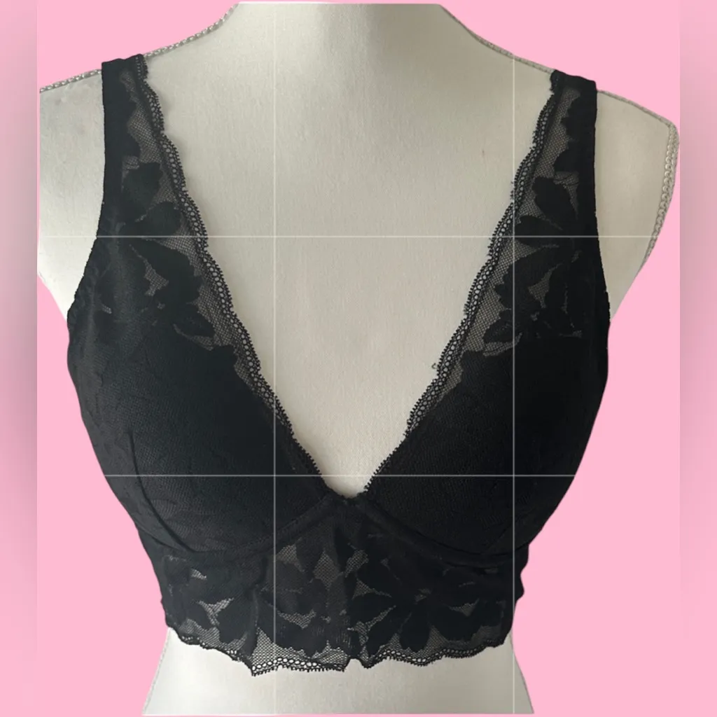 PINK Victoria's Secret Black Floral Lace Bra - Image 2