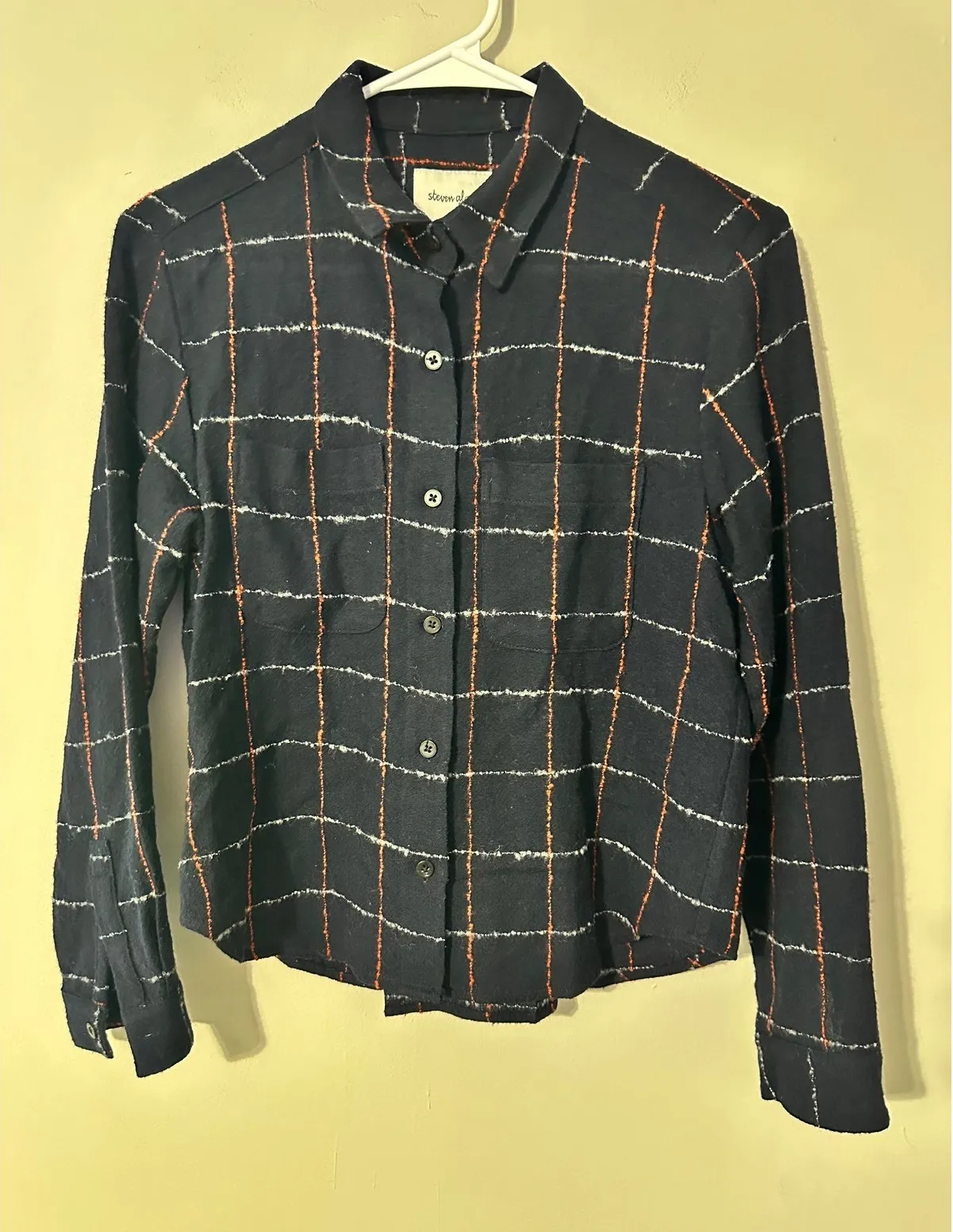 Steven Alan Women's Wool Plaid BUTTON DOWN Shirt Top NAVY Made In USA Small - Image 1