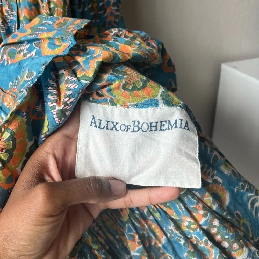 Alix of Bohemia Squash Blossom Turquoise Print Tiered‎ Mini Dress Size Small Blue - Image 7