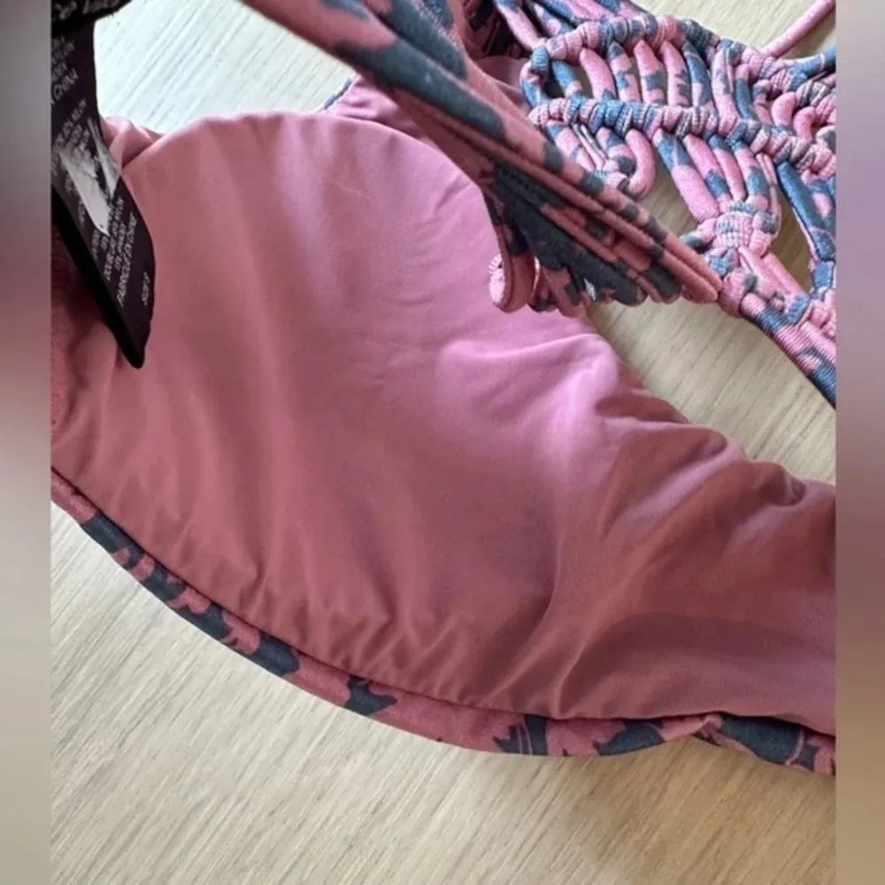 Dolce Vita Macrame Bralette Bikini Top Rose Floral az S. NWOT. No Flaws‎ B0068 Pink - Image 9