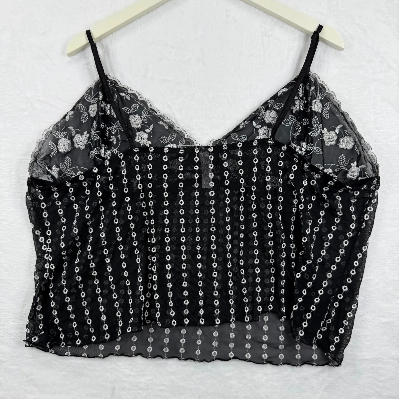 Cacique Black Embroidered Floral Sheer Mesh Babydoll Cami Tank Top Plus Sz 26/28 - Image 5