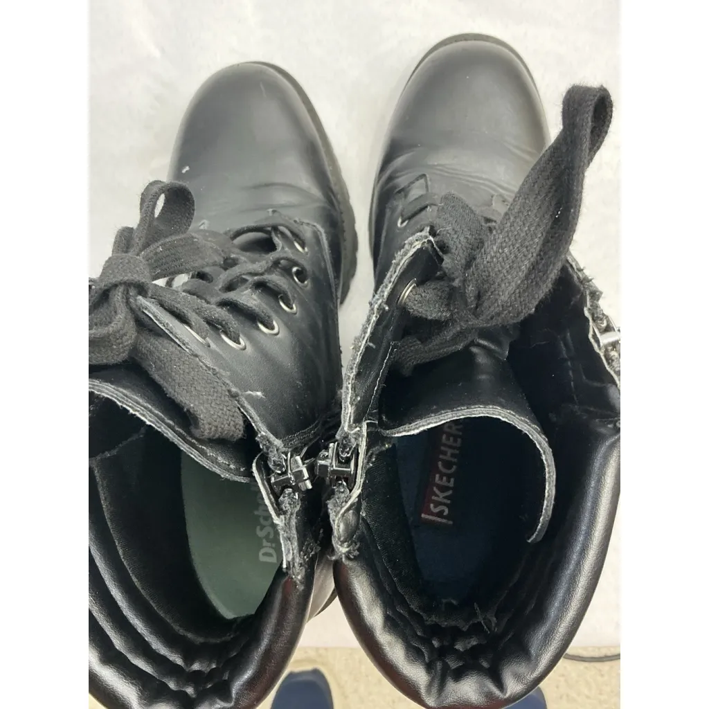 Womans Hush H Combat Boots 8 M Black Lace Up Zip Up Chunky Heel - Image 6