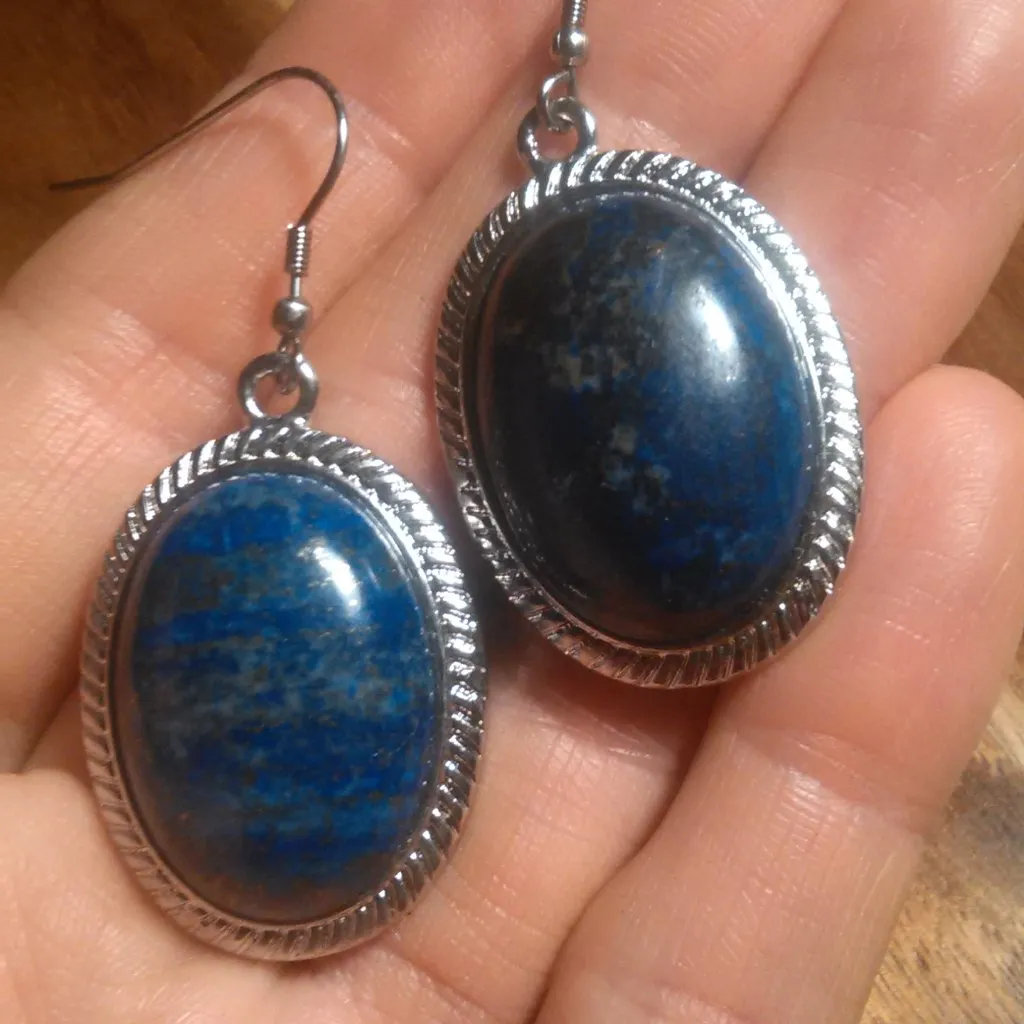 Lapis Lazuli Silvertone Dangle Earrings - Image 9