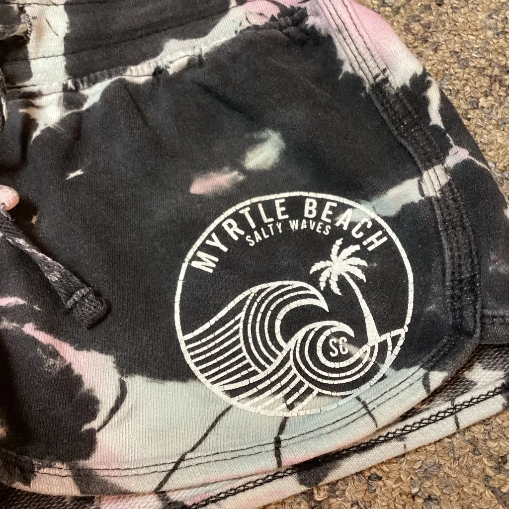 Dreamside Black Pink Blue Tie Dye Myrtle Beach Salty Waves Drawstring Shorts * S - Image 2