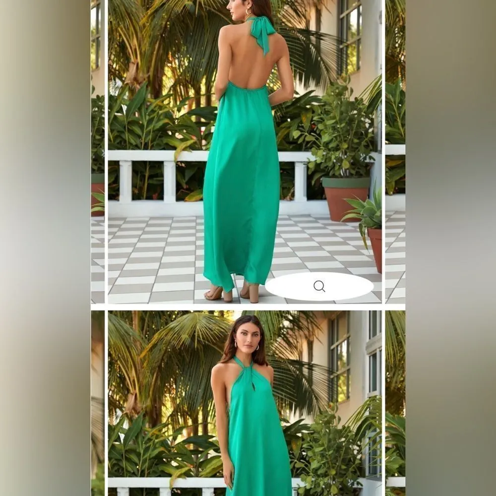 VICI Atiana Satin Halter Maxi Dress Size XL Green‎ - Image 4