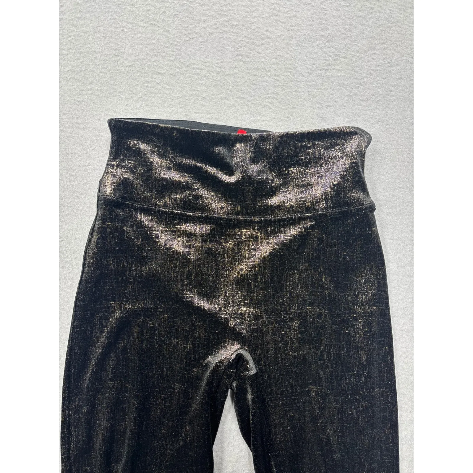 SPANX Shape Small Velvet Black Gold Metallic Textured High Waist Leggings Shine - Image 11