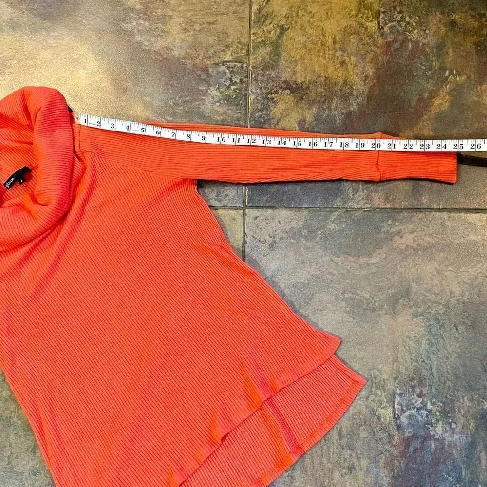 Gibson Women’s Orange Ribbed Crowl Neck Top Small - Image 4