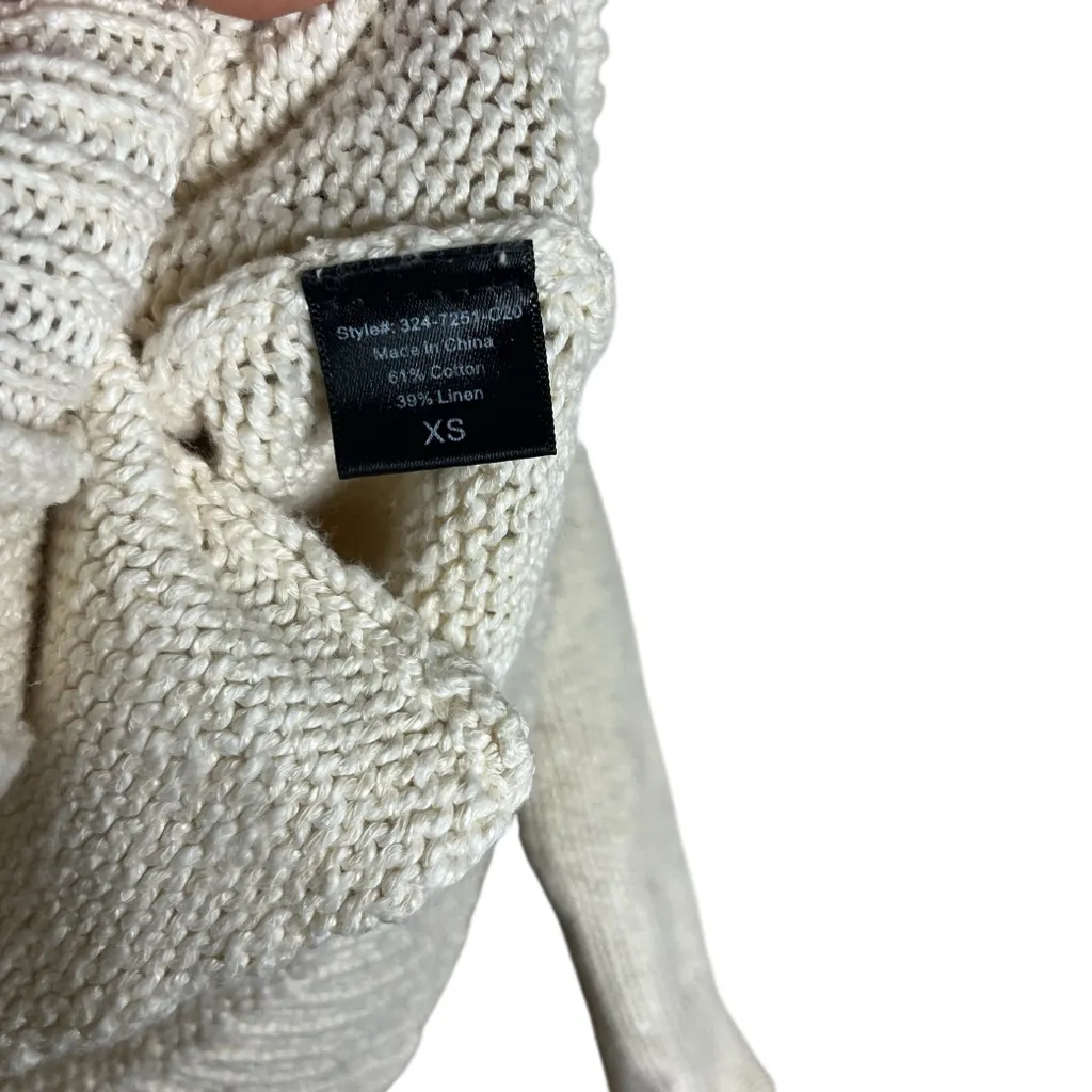 JENNI KAYNE Cream Color Cotton & Linen Blend Cardigan size XS - Image 4