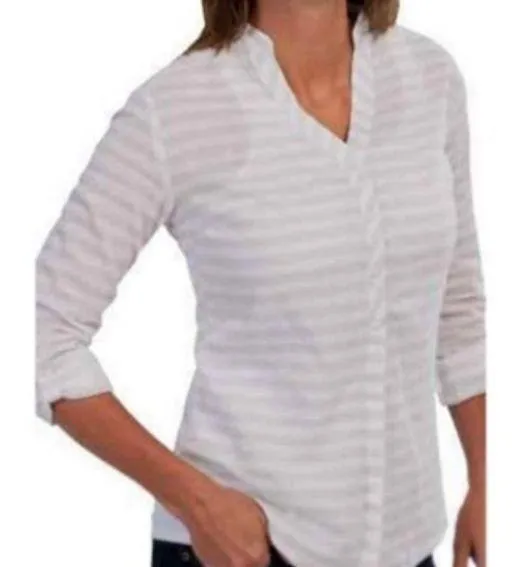 Mountain Hardwear Daralake Gauze White Striped Button Down Shirt Small - Image 2