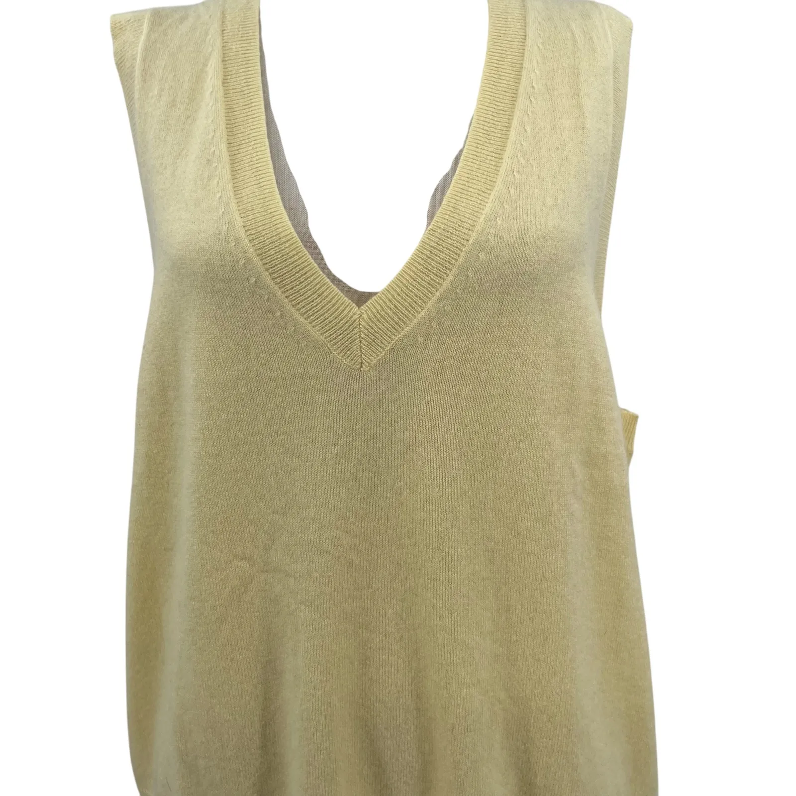 J. Crew Cashmere V-neck Sweater-Vest Sleeveless‎ Knit Pale Corn Yellow Size XXL - Image 5