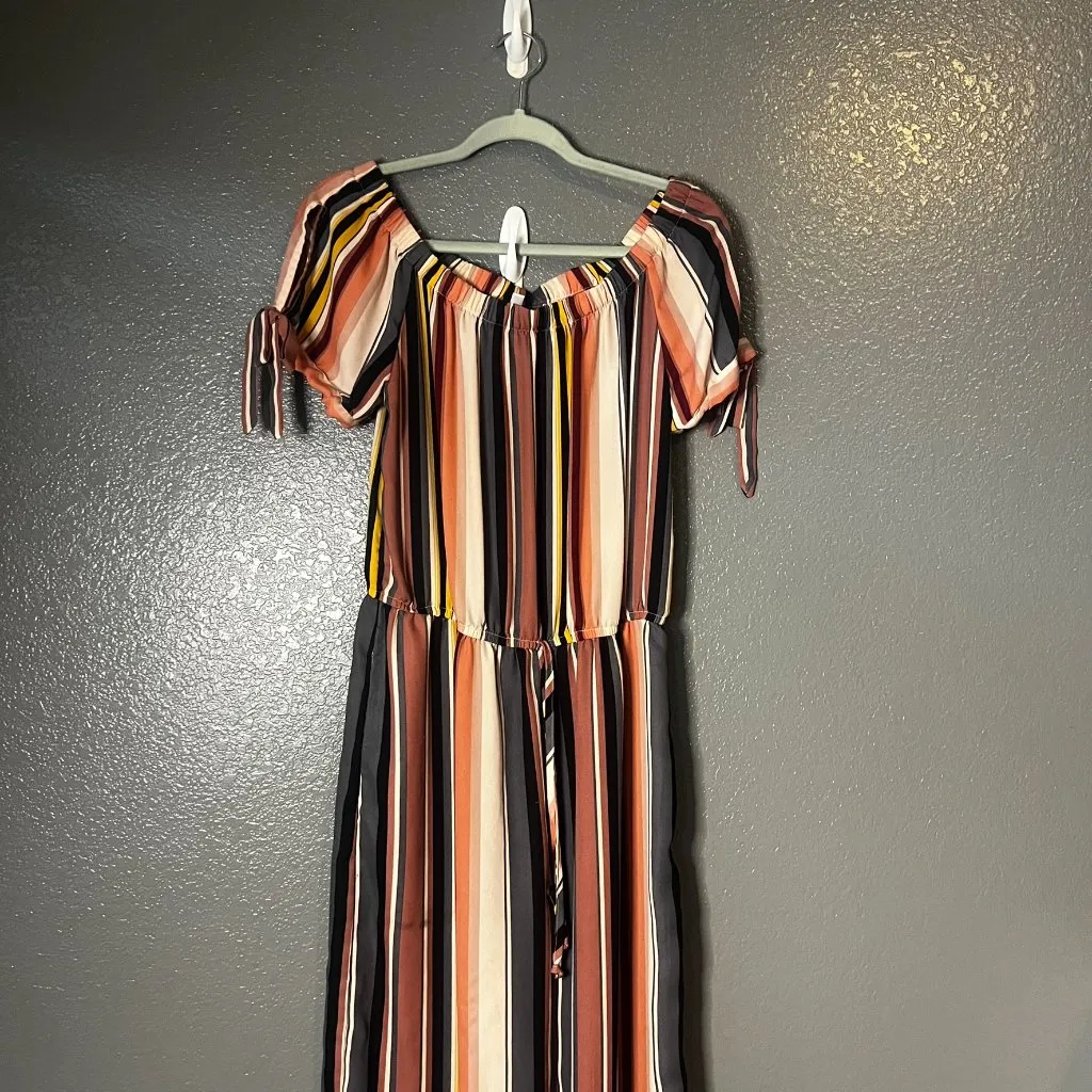 Xhilaration Medium Striped Off Shoulder Tie Sleeve Boho Jumpsuit - Image 5