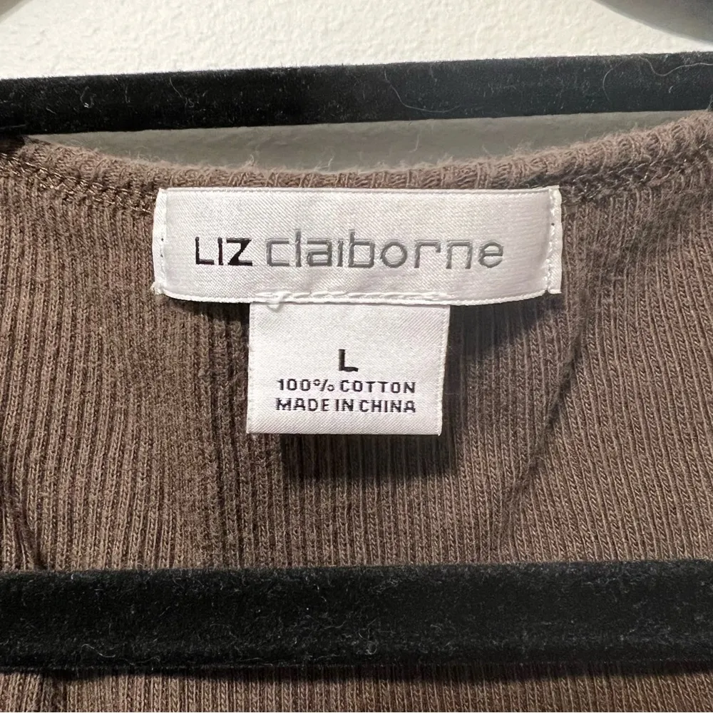 Liz Claiborne Chocolate Brown Y2K Style Ribbed Cotton Top Size L - Image 7