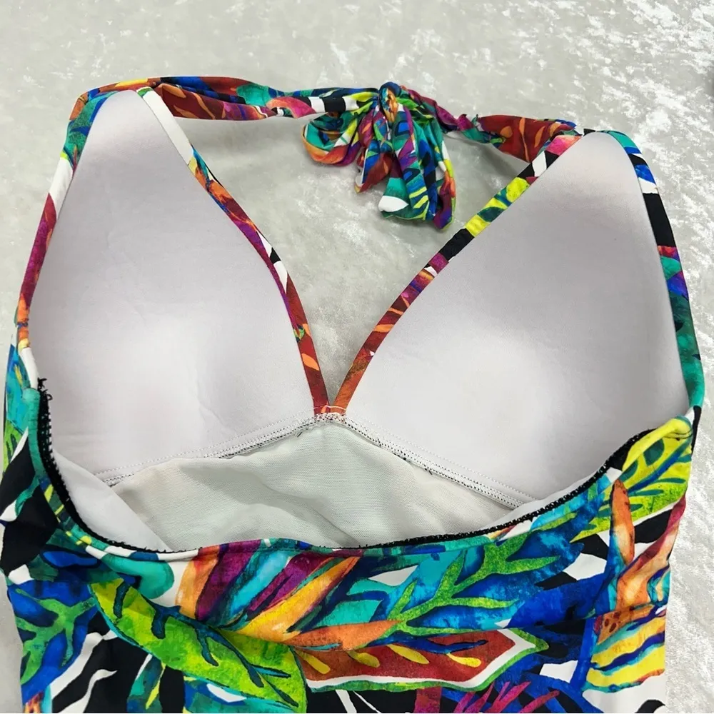 Lauren Ralph Lauren Sz. 10 Rainforest Multicolor Halter Mio 1 Piece Swimsuit Blue - Image 3