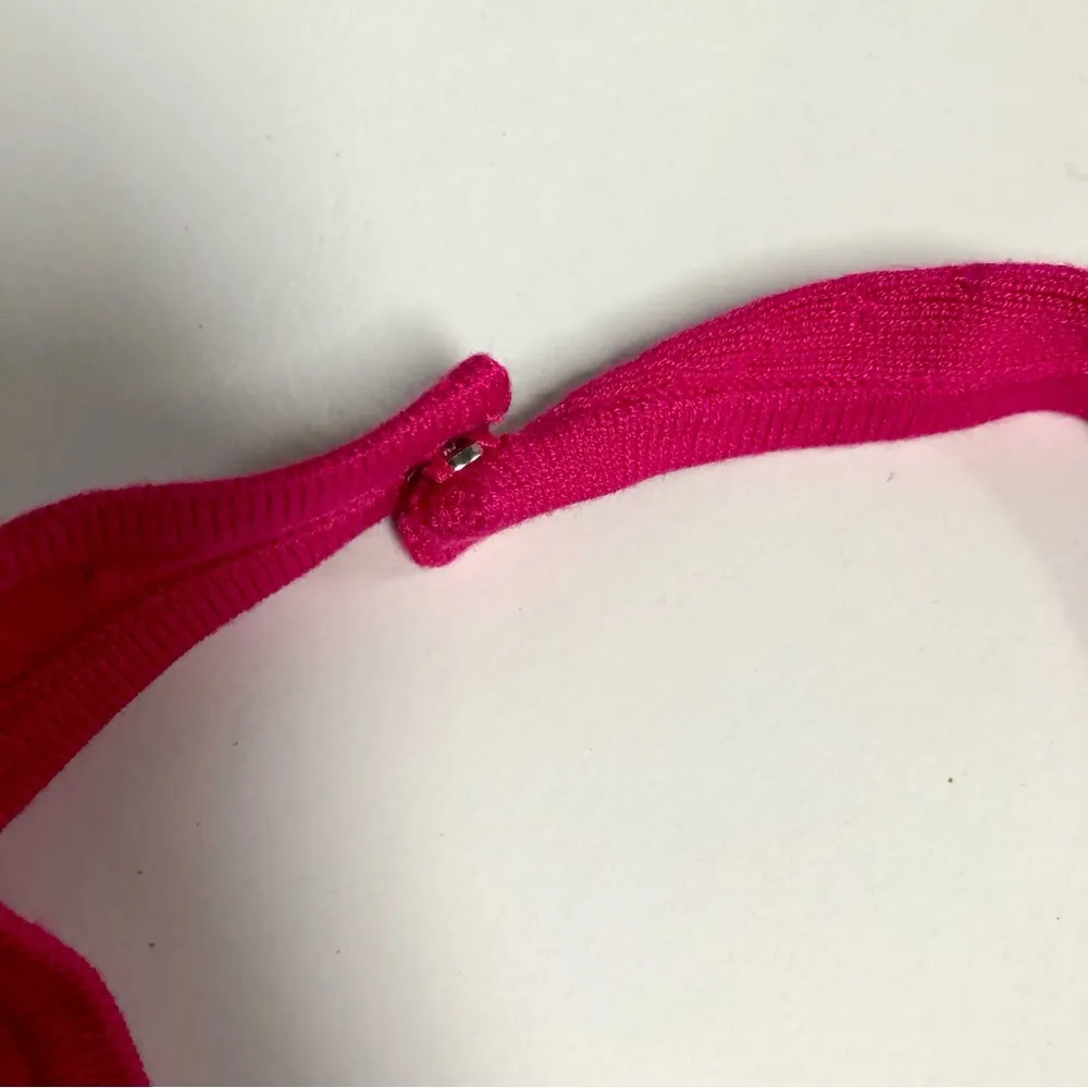 Esteban Cortazar Collective Stretchy Midi Dress Hot Pink Crochet Wedding Guest L - Image 14