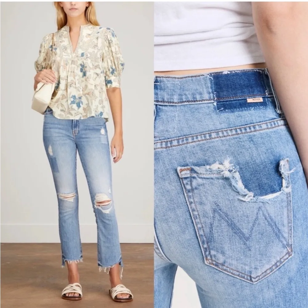 Mother The Insider Crop Step Fray Jeans in We Are Castaways 26 Blue - Image 9