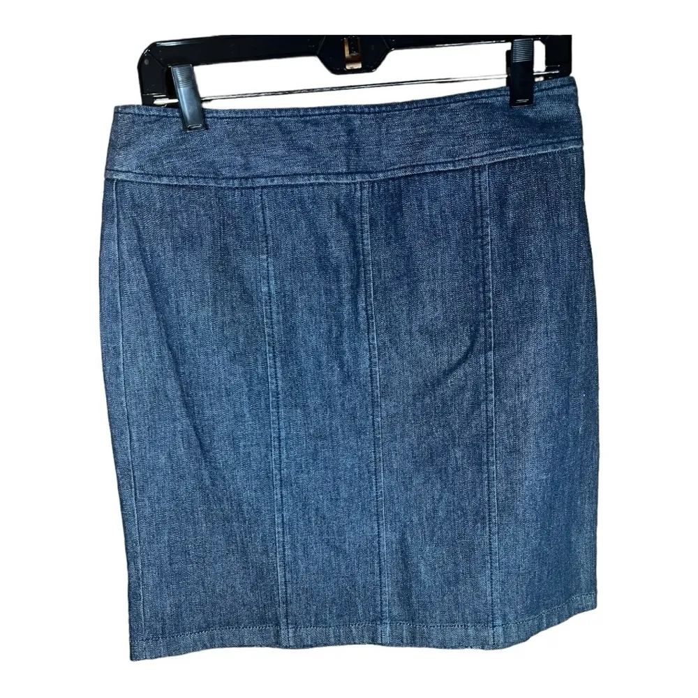 Ann Taylor Womens Blue Denim Pencil Short Skirt Cotton Blend Side Zip Size 6 - Image 4