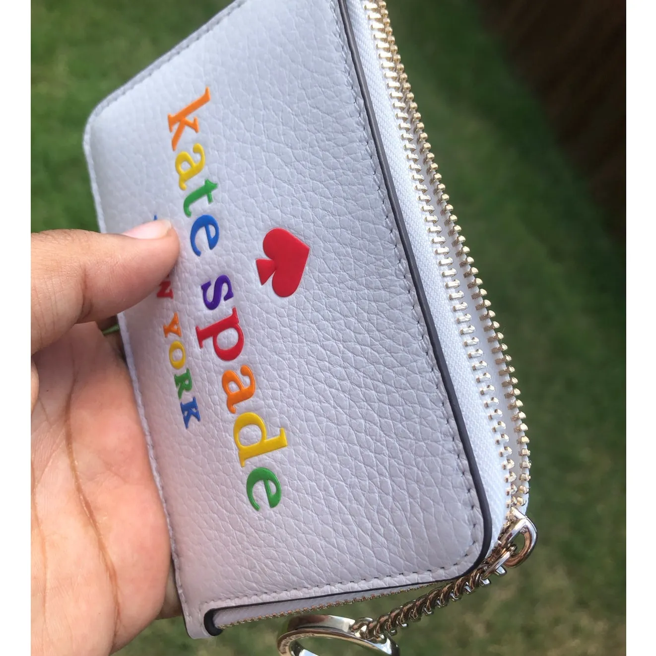New Kate Spade Card Holder Keychain White Rainbow - Image 3