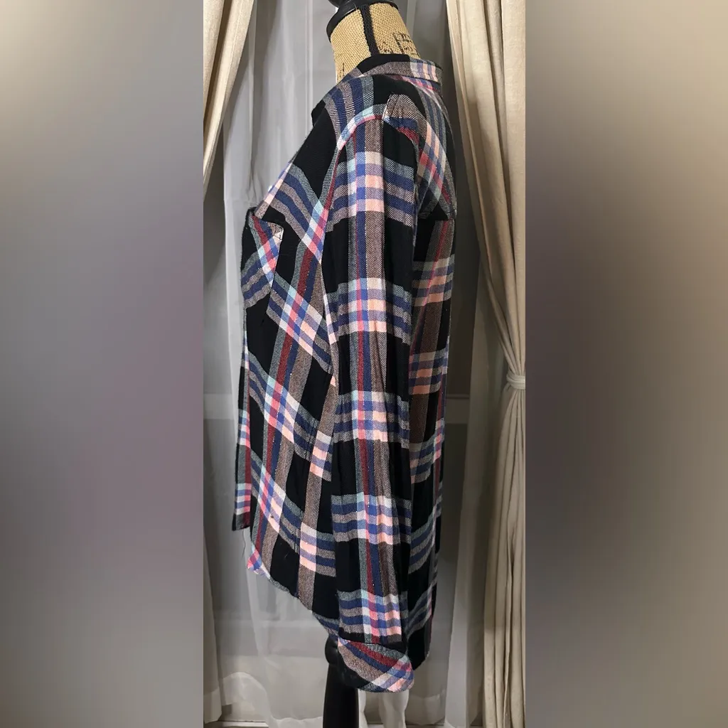 Rails Hunter Black Melon Aqua luxurious flannel design with metallic threads - Image 4