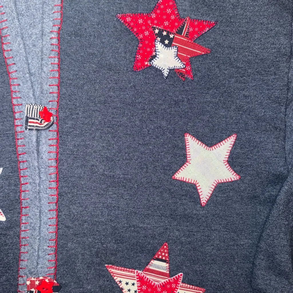 Stars, flag red white and blue handmade cardigan top size large Fourth of July‎ - Image 3