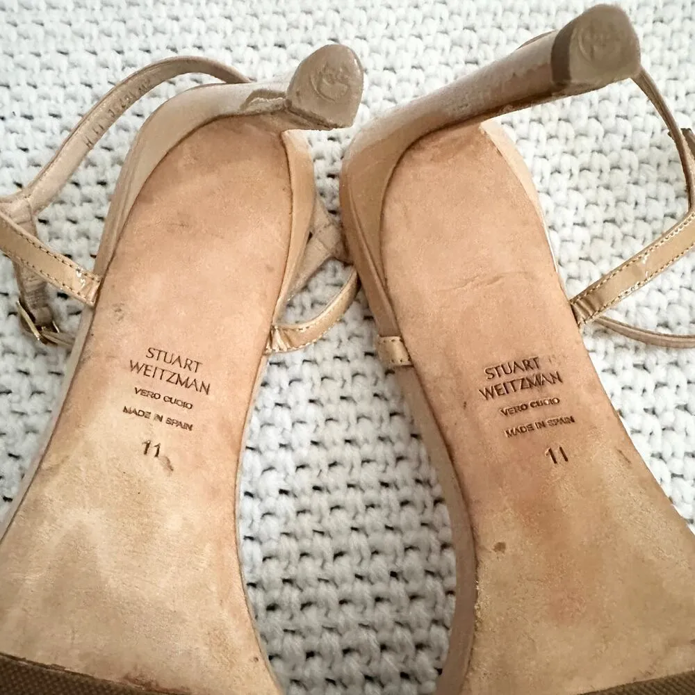 Stuart Weitzman Starla 105 Beige Patent Strappy Stiletto Dress Heel Sandals 11 - Image 10