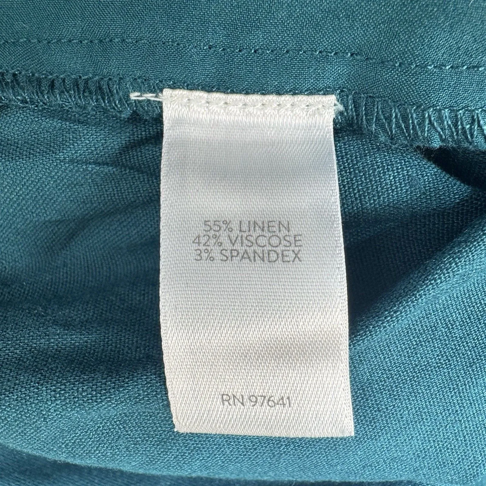 J Jill Linen Stretch Pants Size 2X Plus Green Teal Cropped Belt Quiet Luxury - Image 6