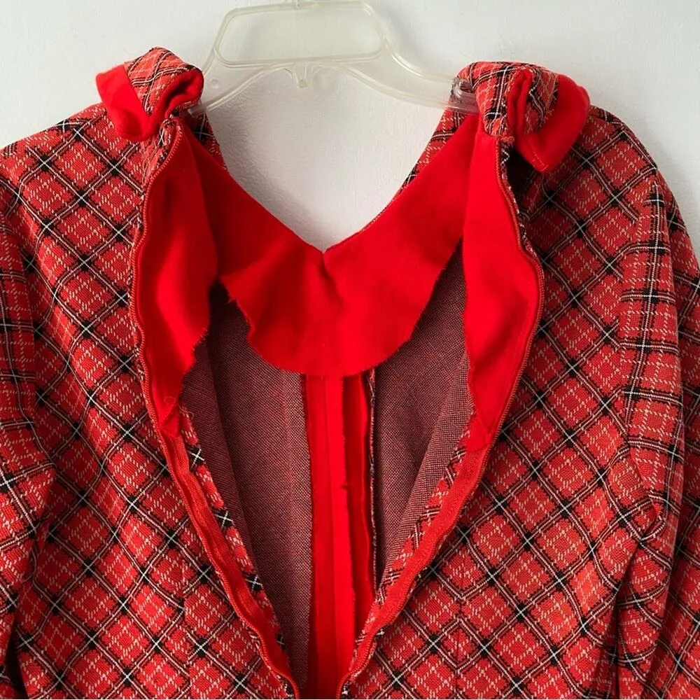 Vintage 1970s Red Plaid Butterfly Collar Dress Made USA Union Label Union Large - Image 11