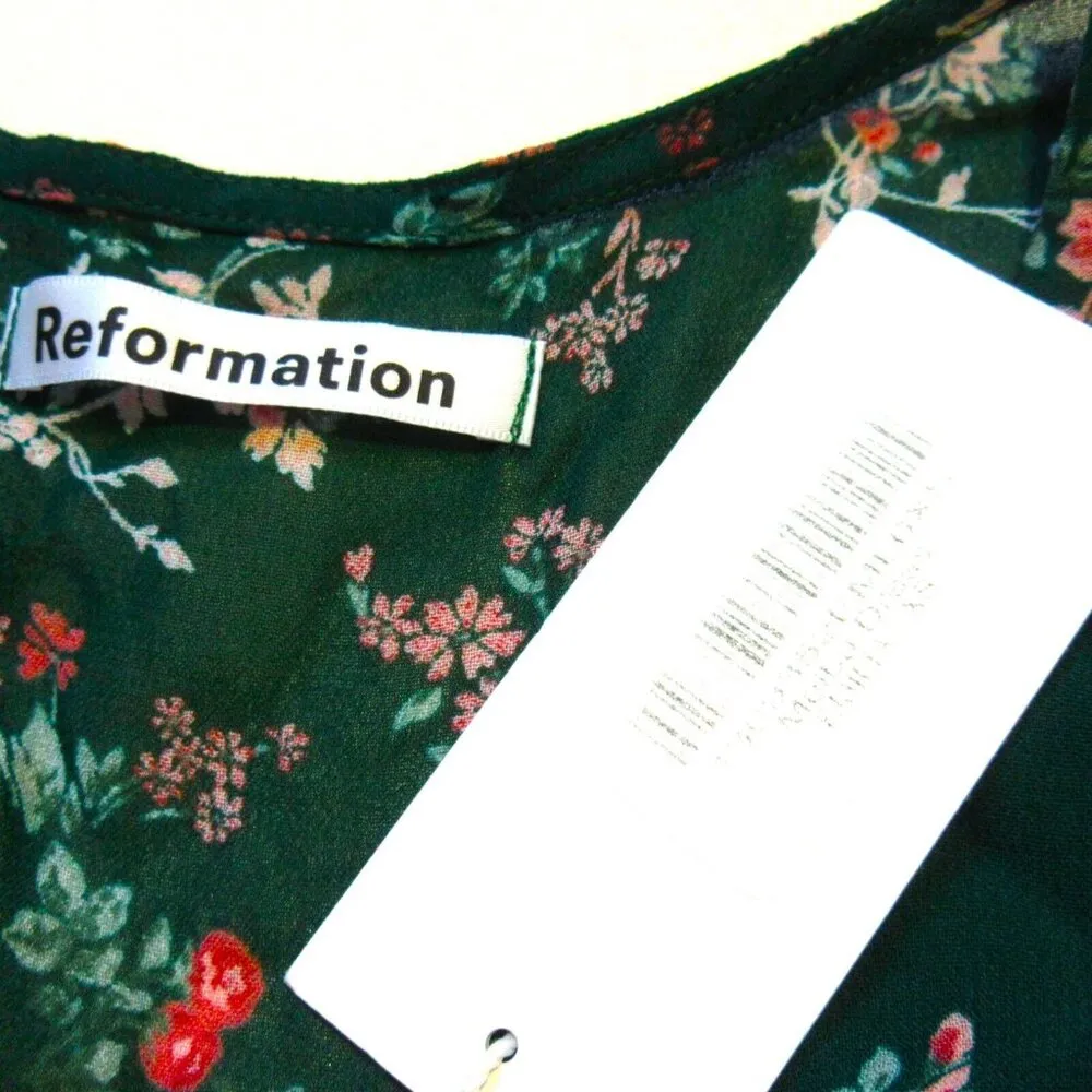 NWT Reformation Melba Midi in Emilia Green Floral Wrap Dress XS $278 - Image 5