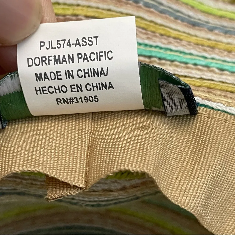 Panama Jack Hat Sun Straw Paper Wide Brim Beach Travel Striped Green Yellow Grey - Image 12