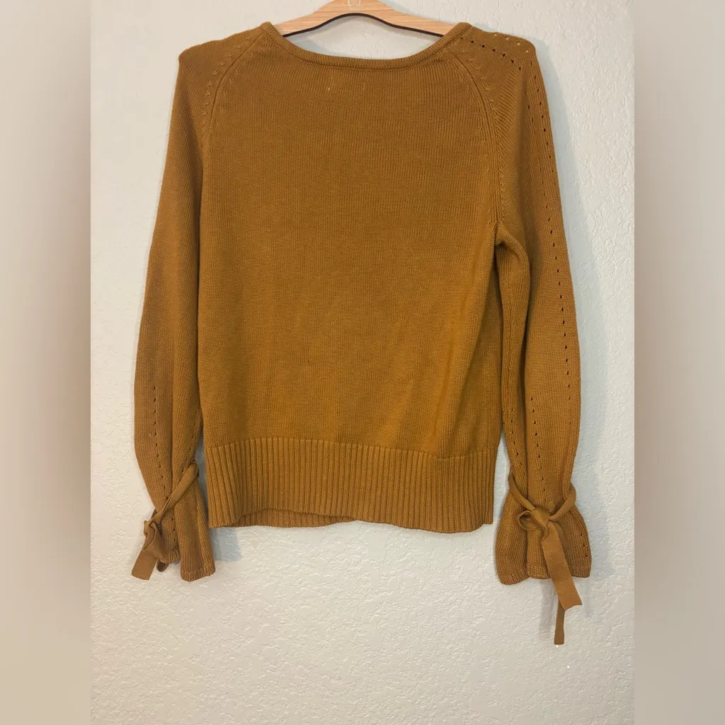Sundance Sweater Mustard Aryka Knit Long Bell Sleeve Tie Merino Blend Size M - Image 5