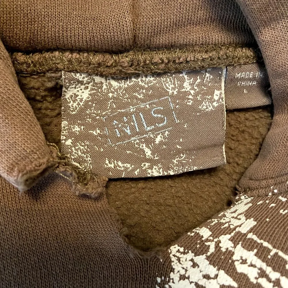NILS Hoodie Sweatshirt Long Sleeve Pullover Kangaroo Pocket Graffiti Brown L Size L - Image 3