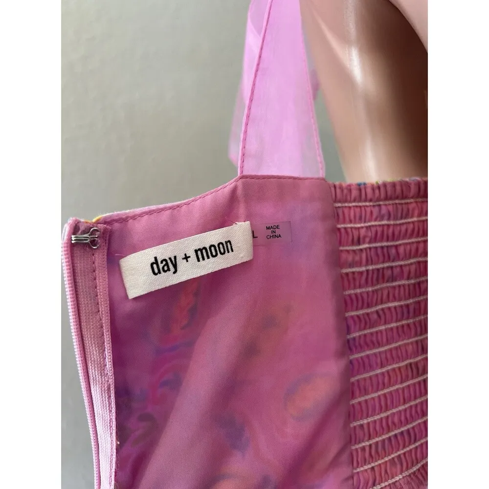 Day + Moon COLORFUL PAISLEY Baby Doll SUMMER SPRING ROMANTIC Dress SZ LARGE #49 Pink - Image 3