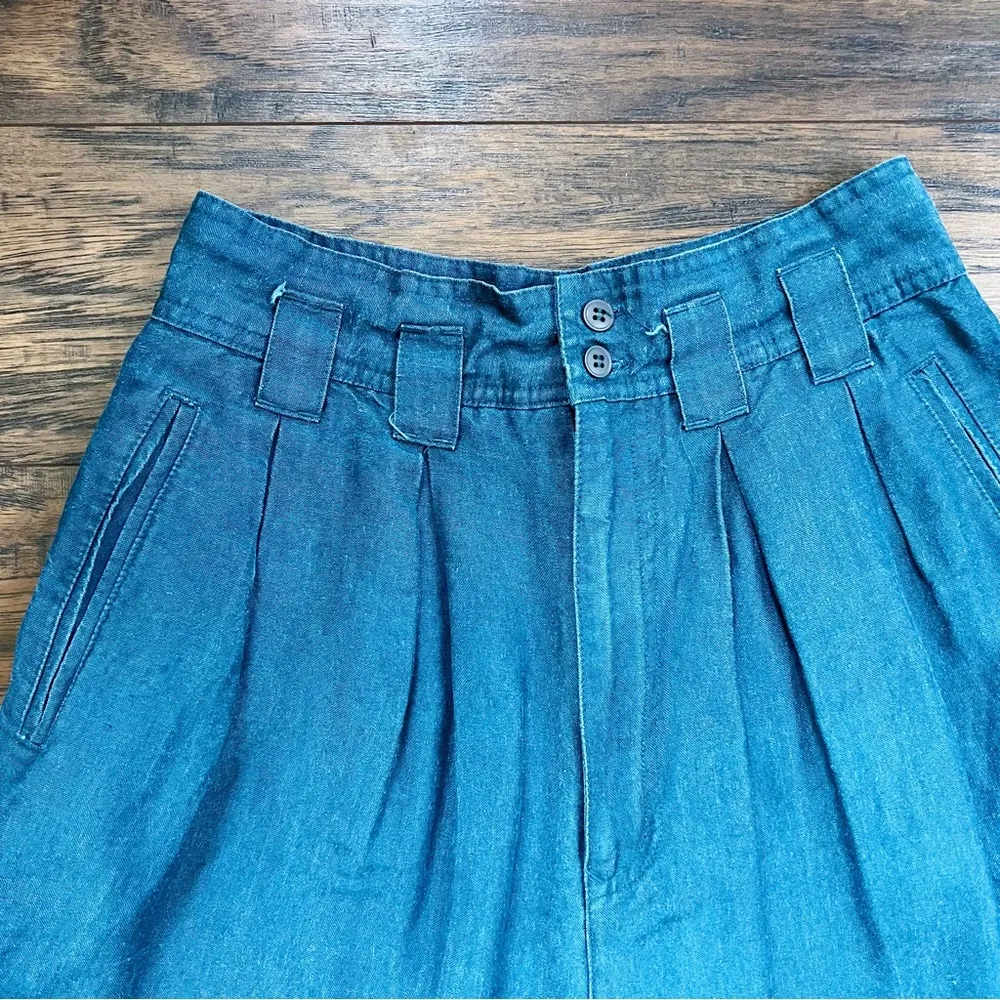 vintage • 90s high waisted shorts pleated teal rayon cuffed mom Size 26 - Image 3